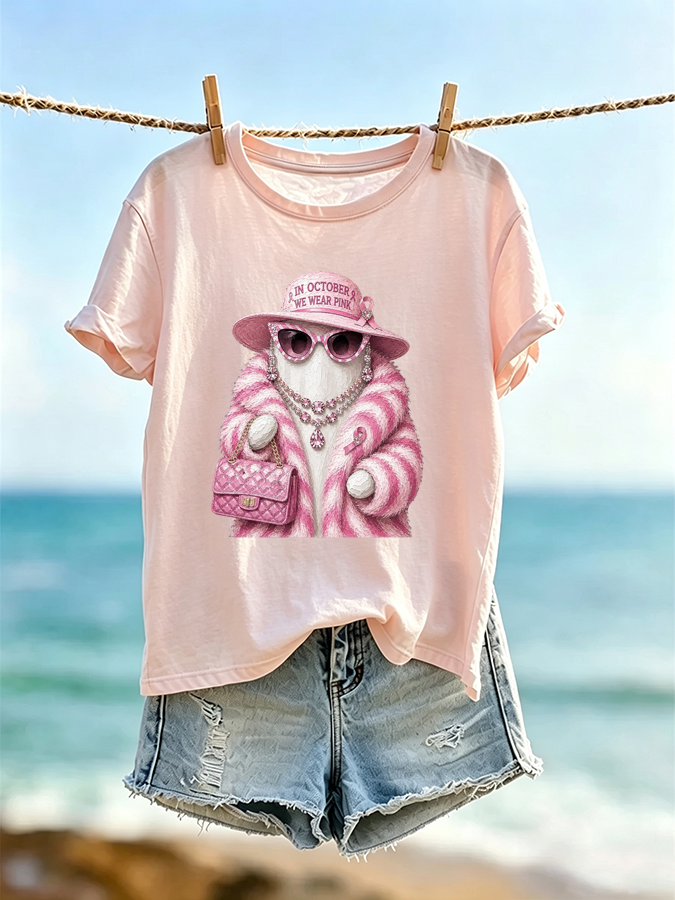 Women's In October We Wear Pink Printed Casual T-Shirt