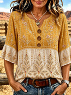 Ladies' Western Style Cotton Linen Casual Top