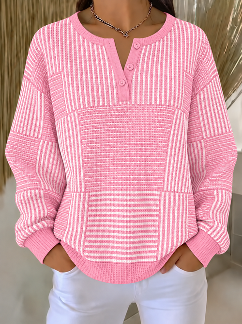 Women Abstract Henley Collar Printing Casual Spring/Fall Long Sleeve Sweatshirt