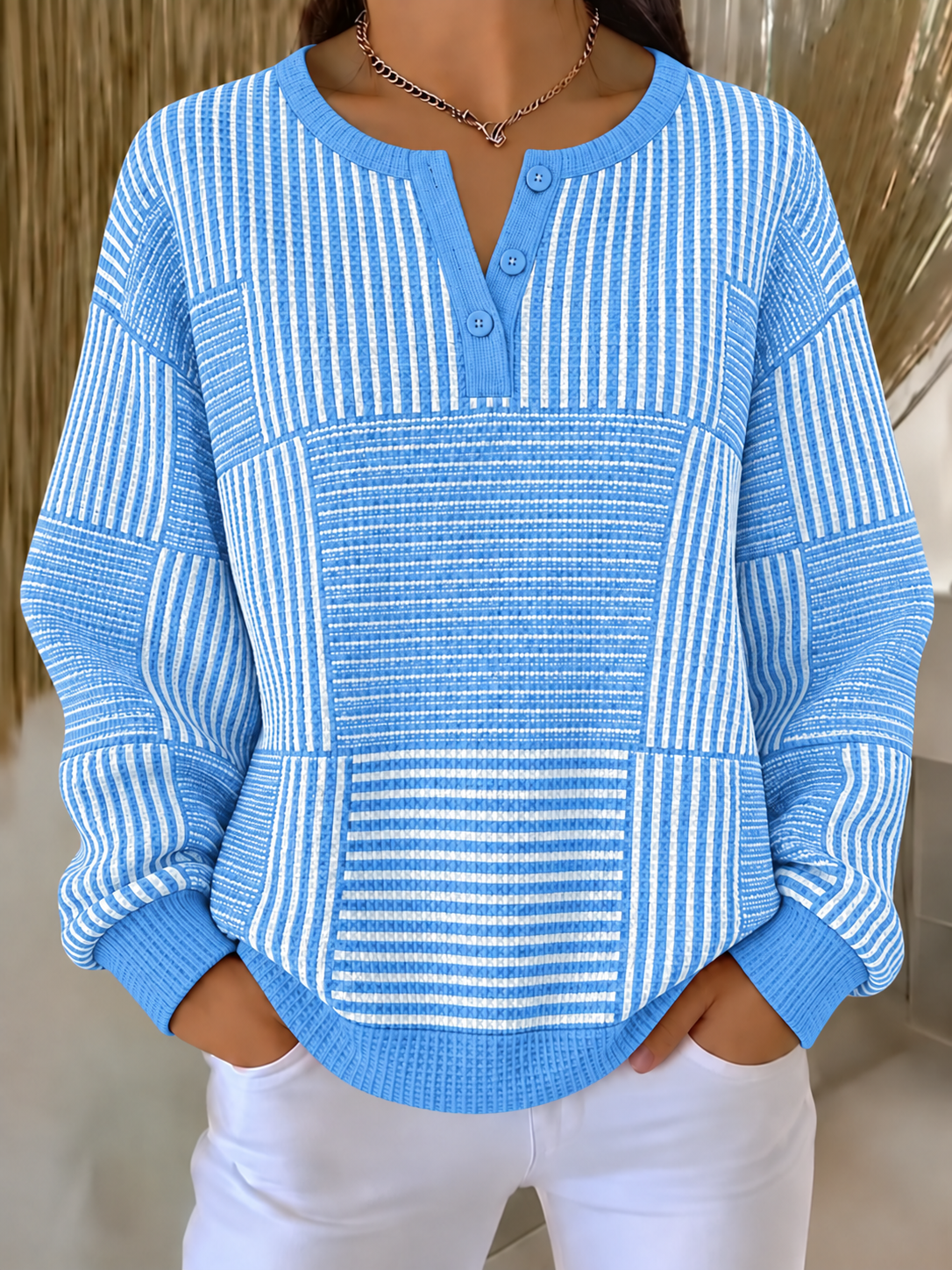 Women Abstract Henley Collar Printing Casual Spring/Fall Long Sleeve Sweatshirt