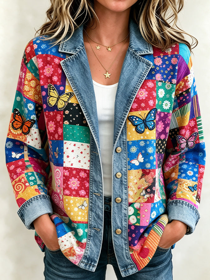 Women'S Retro Butterfly Printed Jacket