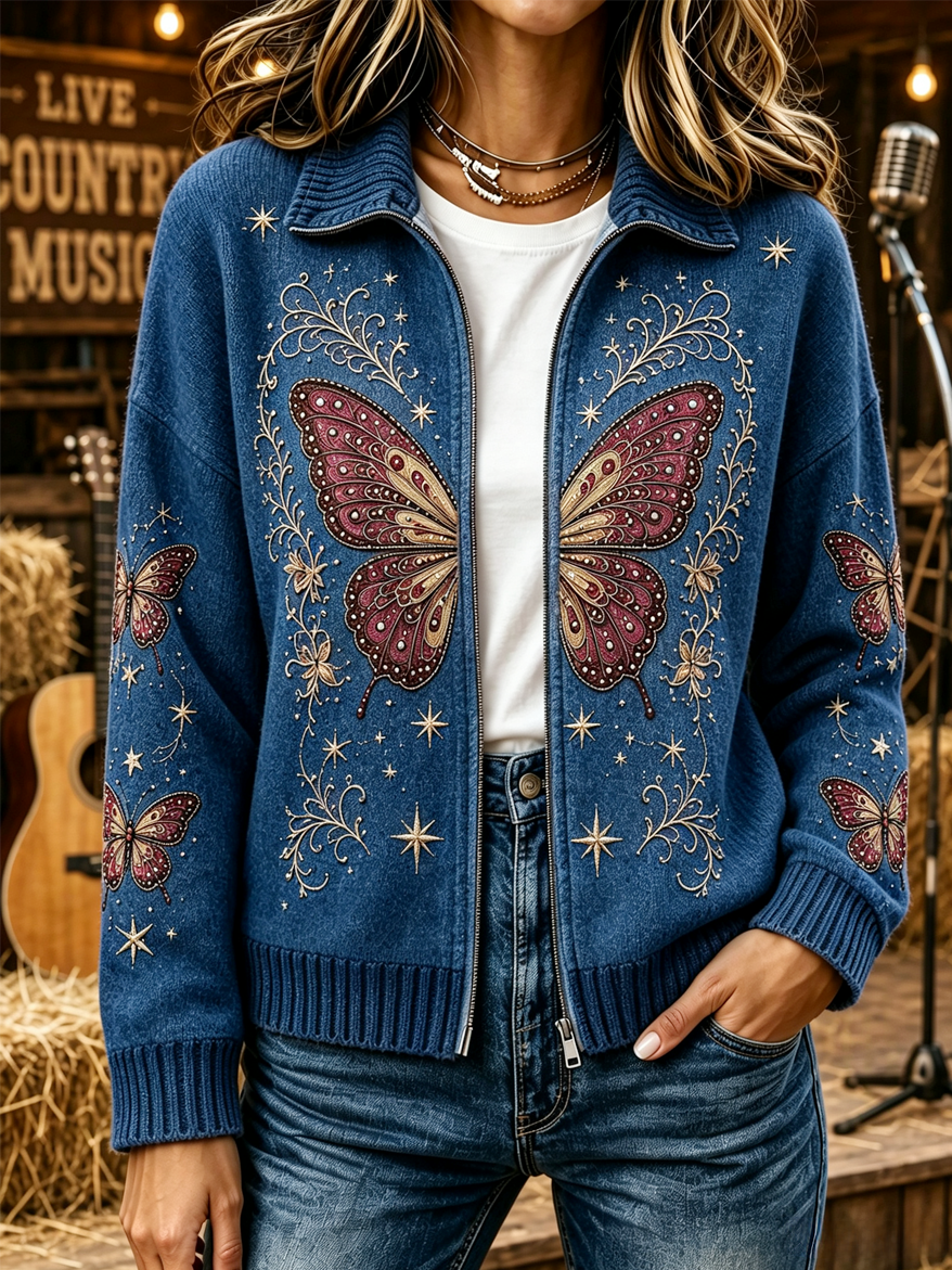 Women's Vintage Butterfly Print Cardigan