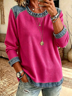 Women'S Casual Contrasting Color Waffle Top