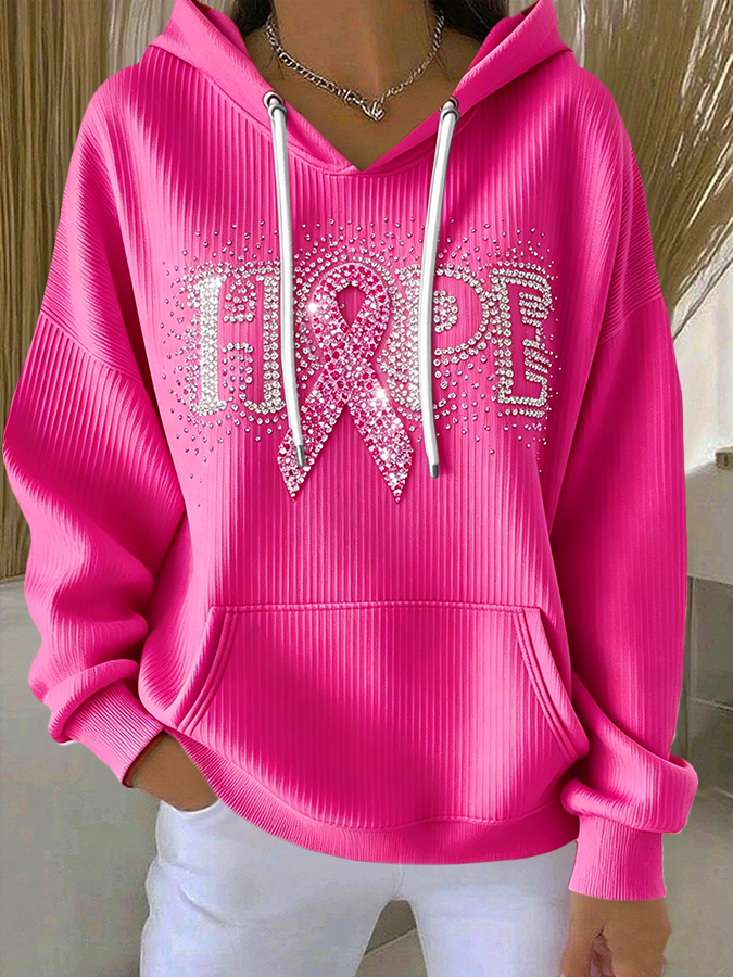 Women'S Breast Cancer Awareness Hope  Printed Casual Hoodie