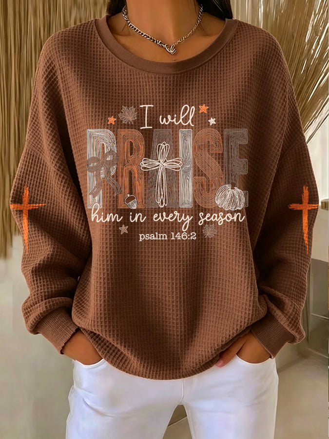 Women'S God Is Faithful In Every Season Waffle Sweatshirt
