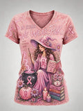 Women'S Breast Cancer Halloween Print V-Neck Top