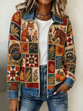 Women's Tennessee Country-Style Patchwork Knitted Zipper cardigan