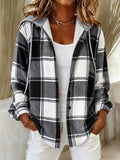 Women'S Large Checkered Autumn And Winter Hooded Jacket
