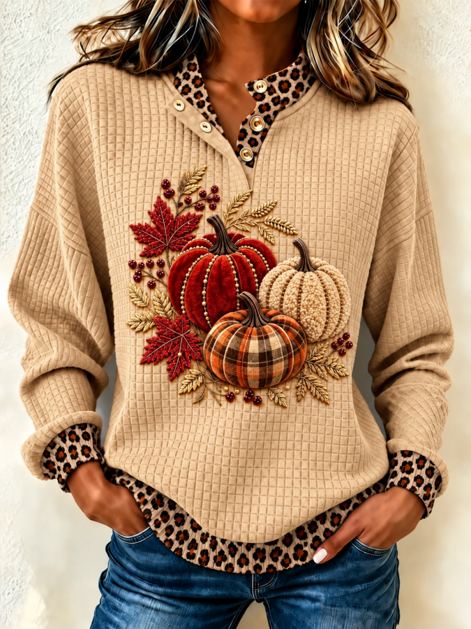 Women'S Pumpkin Printed Pullover Sweatshirt