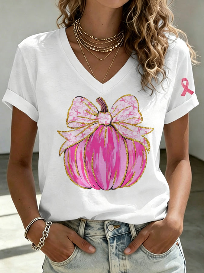Women's Pink pumpkin Print T-shirt