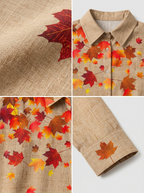 Women's Autumn Fall Maple Leaf Printed Button Down Shirt