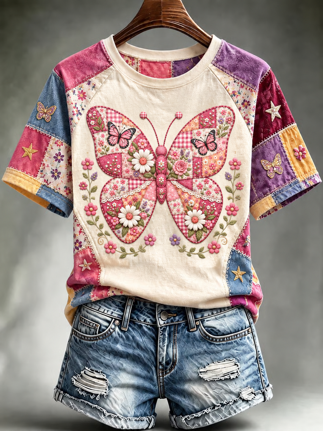 Women's Butterfly Pattern Printed Casual T-shirt