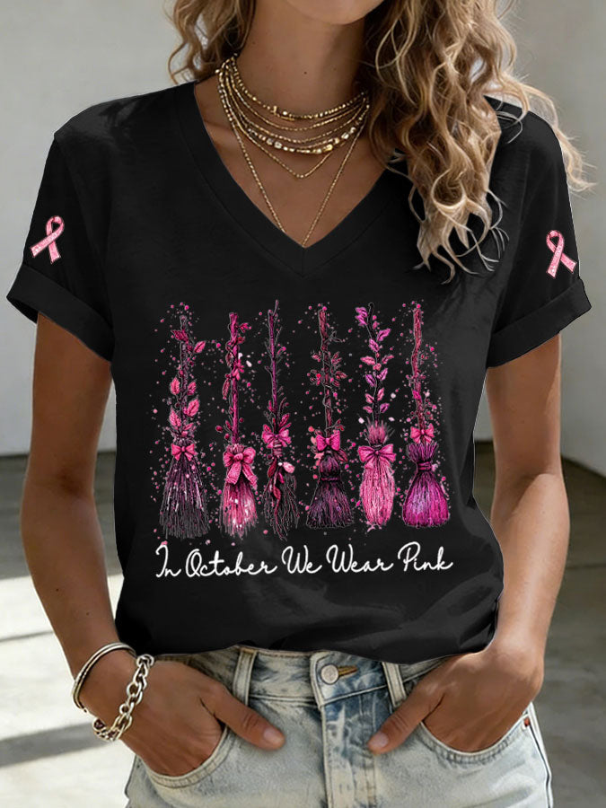 Women'S In October We Wear Pink Print Short-Sleeve T-Shirt