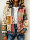 Women's Retro Floral & Butterfly Pattern Knit Zip-Up Cardigan