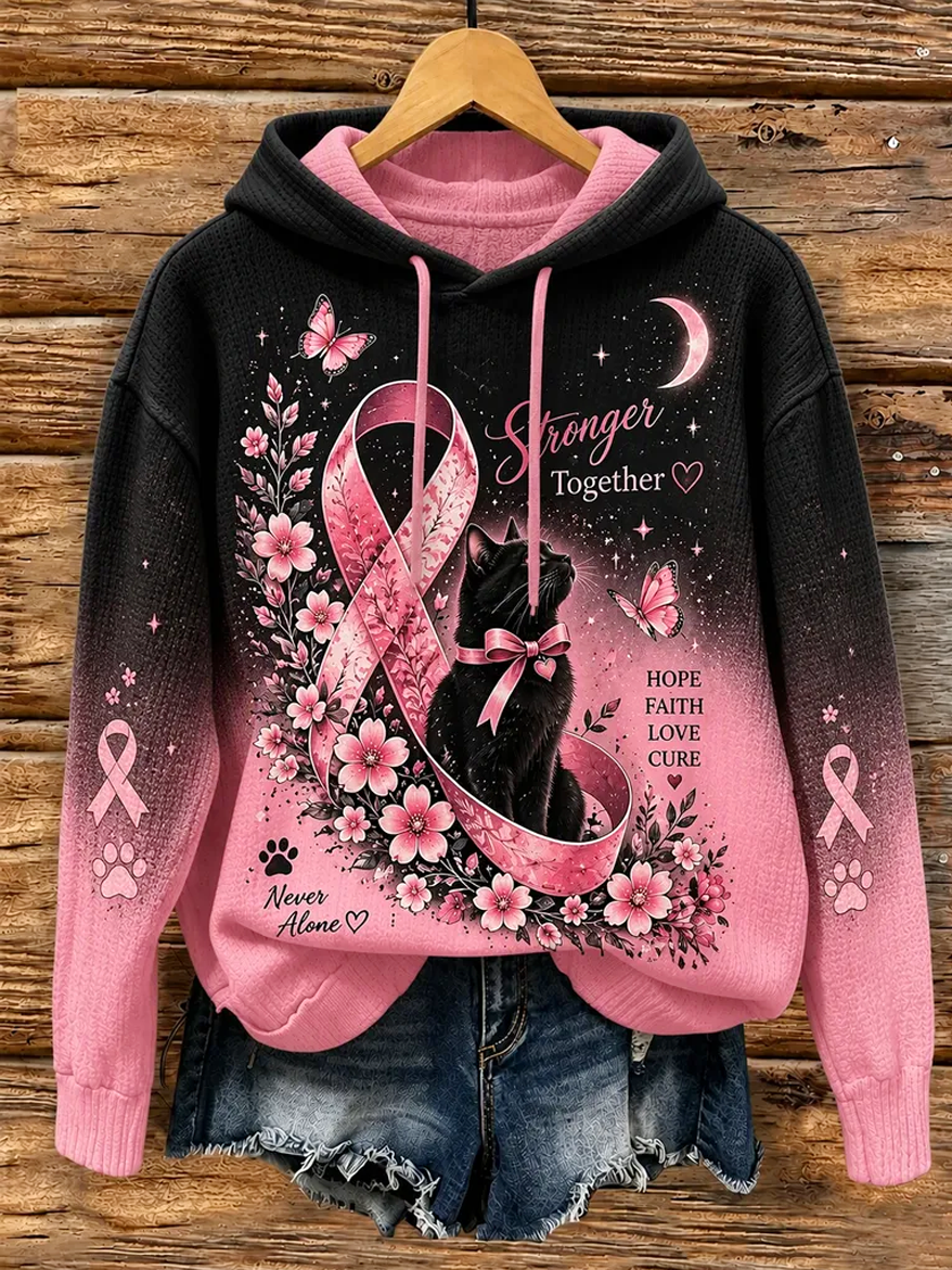 Women's Black Cat & Ribbon Pattern Hoodie