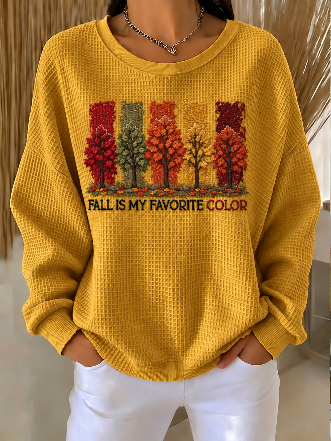 Women'S Autumn Season Waffle Sweatshirt