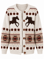 Women's Western Style Printed Knitted Cardigan Top