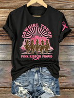 Pink Series Disease Health Awareness Public Welfare Printed Round Neck T-Shirt