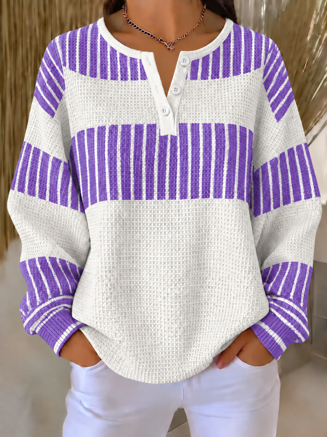 Women Abstract Henley Collar Printing Casual Spring/Fall Long Sleeve Sweatshirt