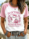 Women's In October We Wear Pink Print Casual Short-Sleeve T-Shirt