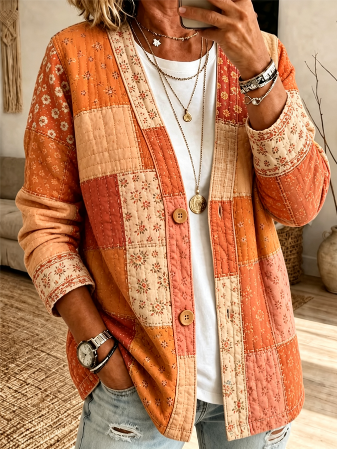 Women's Ethnic Style Sewing Cardigan Print