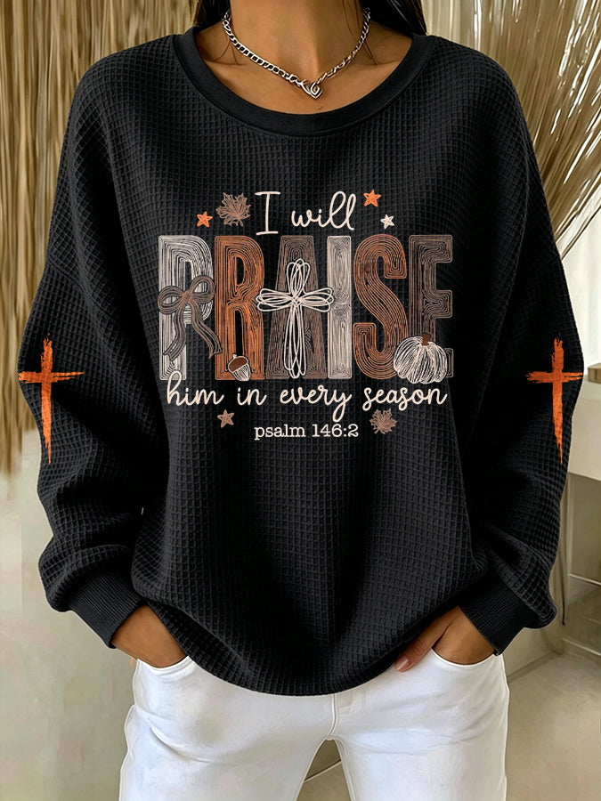 Women'S God Is Faithful In Every Season Waffle Sweatshirt