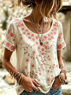 Women's Retro Floral Pattern Casual T-shirt