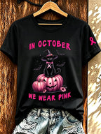 Women'S Retro In October We Wear Pink Printed T-Shirt