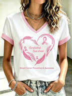 Women's Love Pink Ribbon Embroidered Casual T-shirt
