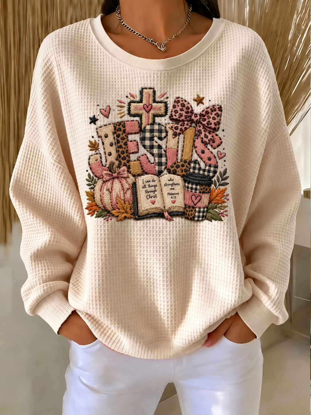 Women'S Autumn Season Waffle Sweatshirt