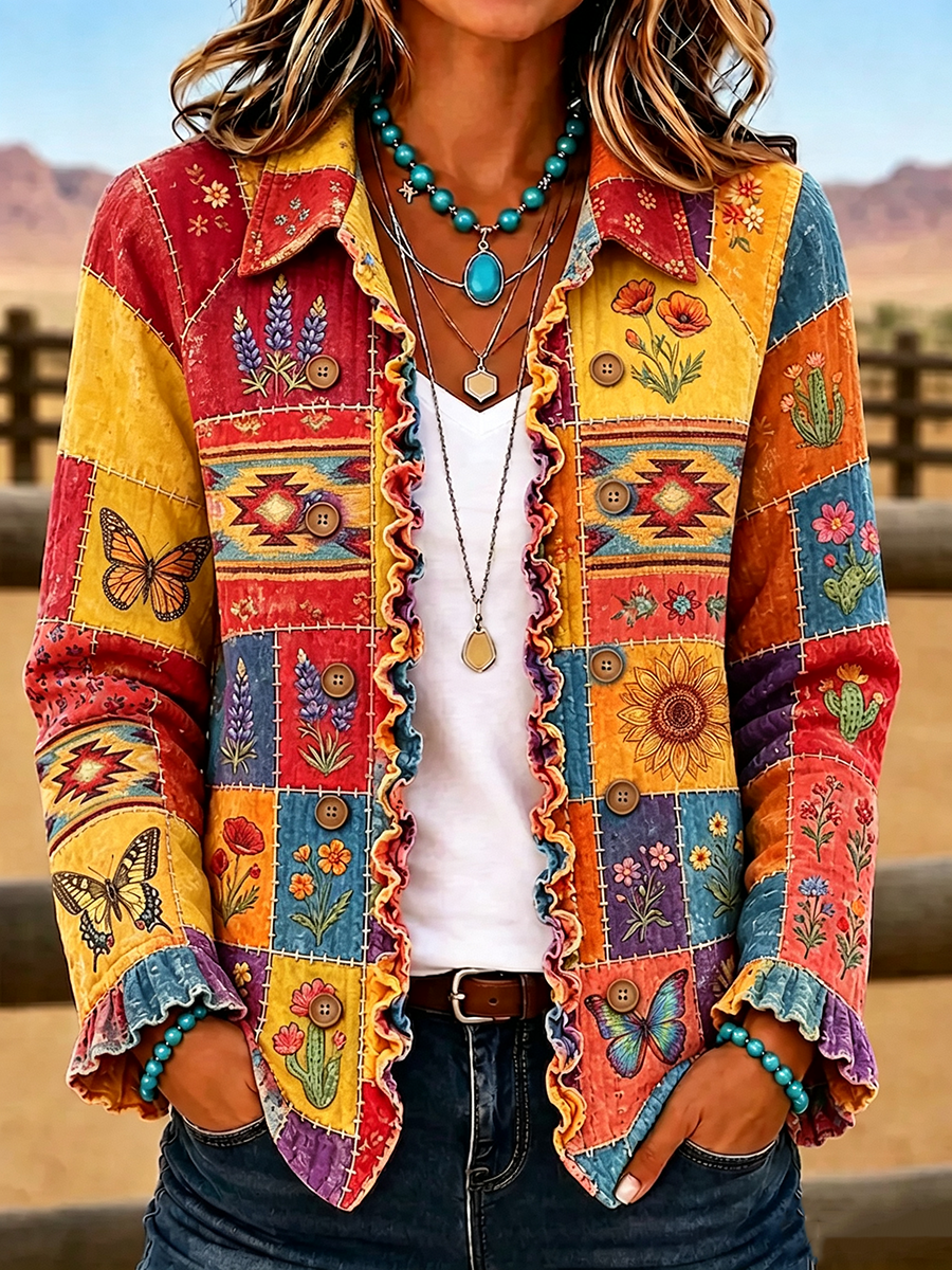Women'S Butterfly Patterned Casual Western Style Jacket