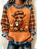 Women's Retro Highland Cattle Print Casual Long Sleeved Top