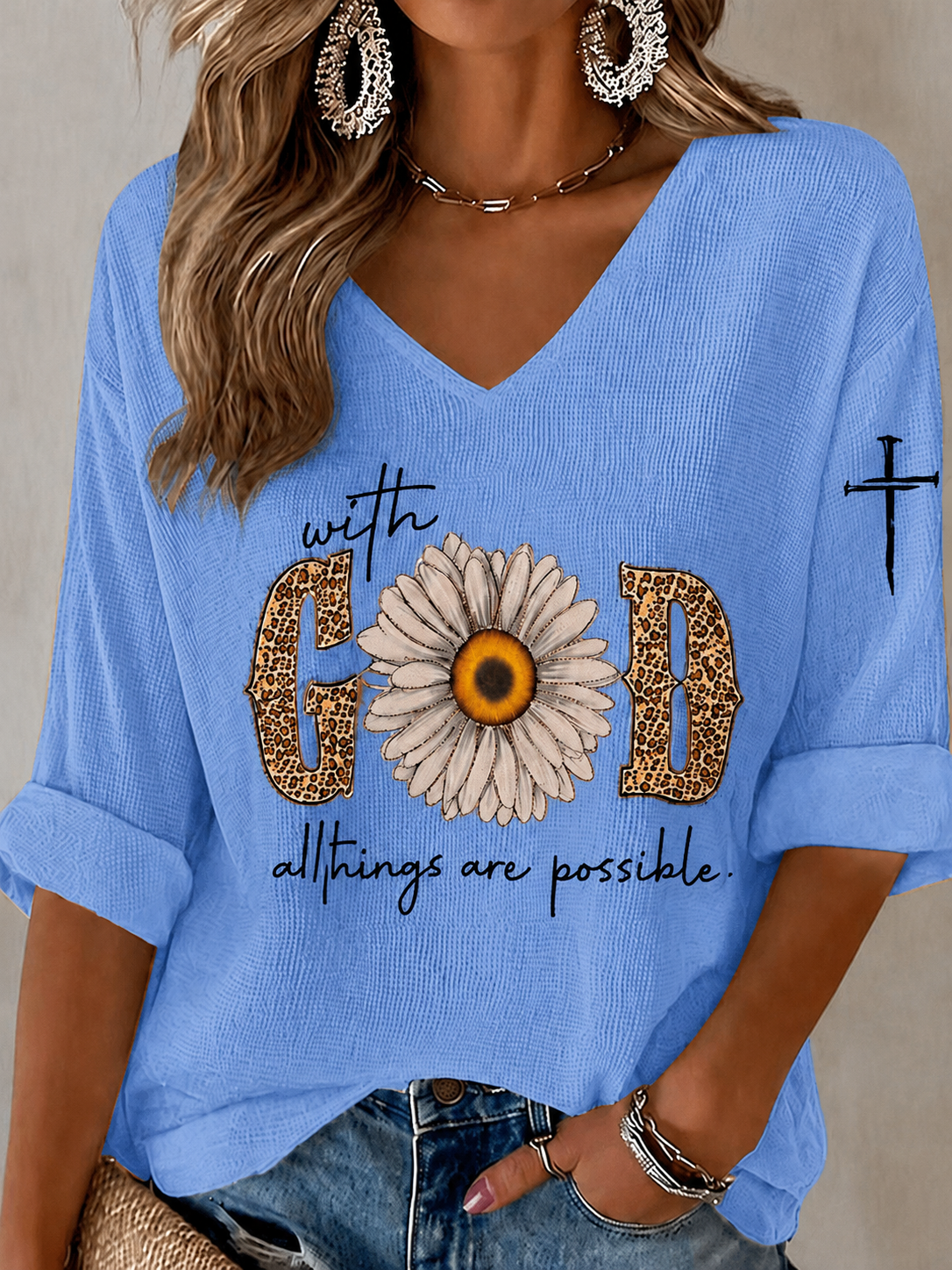 Women'S Casual "With GOD All Things Are Possible." Faith Printed Top