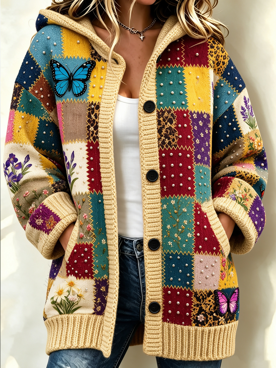 Women'S Butterfly Pattern Casual Sweater Long Cardigan