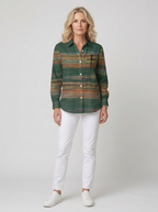 Women's Autumn Faith Cross Striped Printed Button-up Shirt