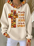 Women's Blessed By God Fall Maple Leaf Cross Print Hoodie