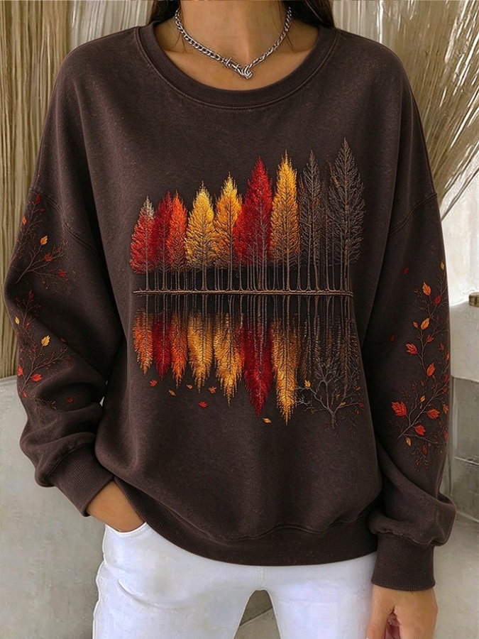 Women Maple Leaf Crew Neck Casual Spring/Fall Long Sleeve Sweatshirt
