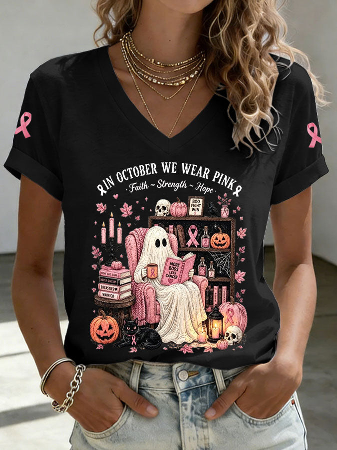 Women'S In October We Wear Pink Print T-Shirt