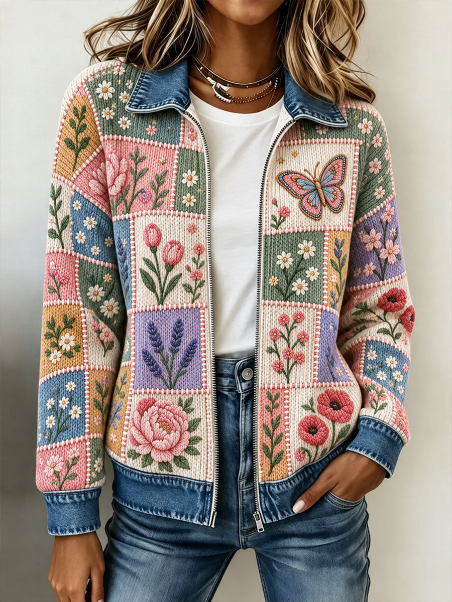 Women's Patchwork Art Knitted Zipper cardigan