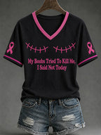 Women'S Casual Retro Breast Cancer Print T-Shirt