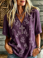 Women'S Cotton And Linen Floral Faith Casual Top