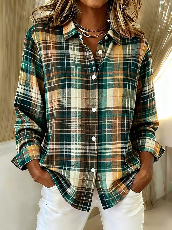 Women'S  Casual  Print Lapel Long Sleeve Shirt