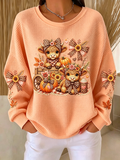 Women's Fall Highland Cow Pumpkin Waffle Knit Top