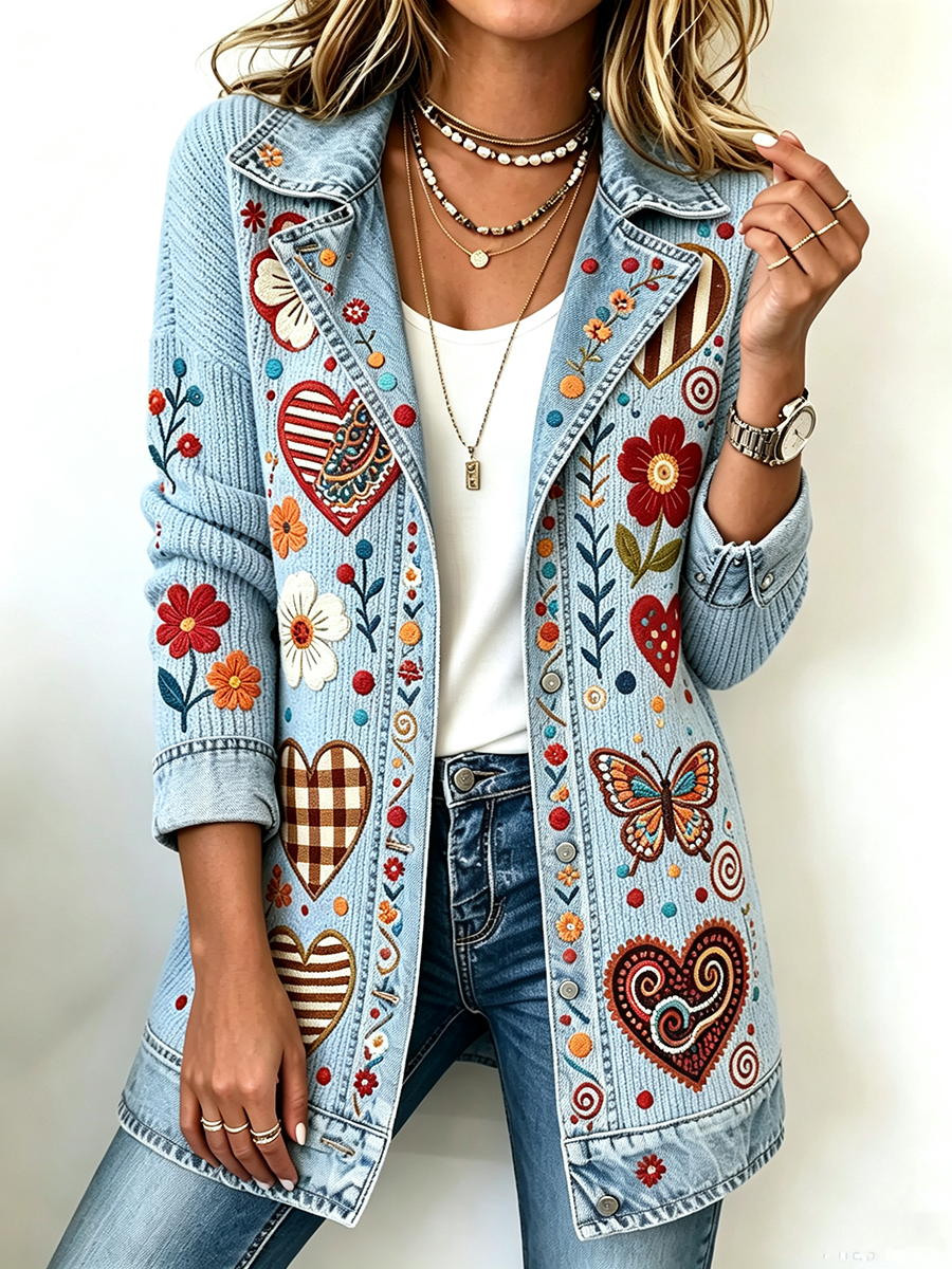 Women's Patchwork Art Denim Collar Jacket