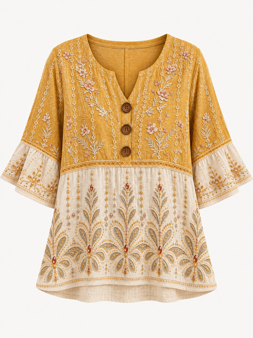 Ladies' Western Style Cotton Linen Casual Top