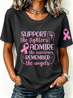 Pink Series Disease Health Awareness Public Welfare Printed Round Neck T-Shirt