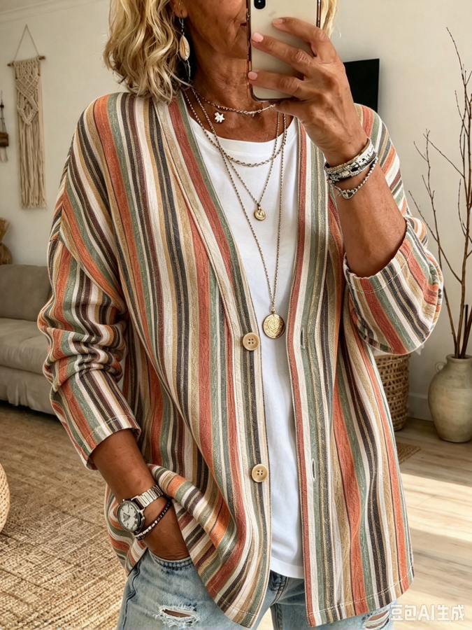 Women'S Casual Striped Cardigan Top