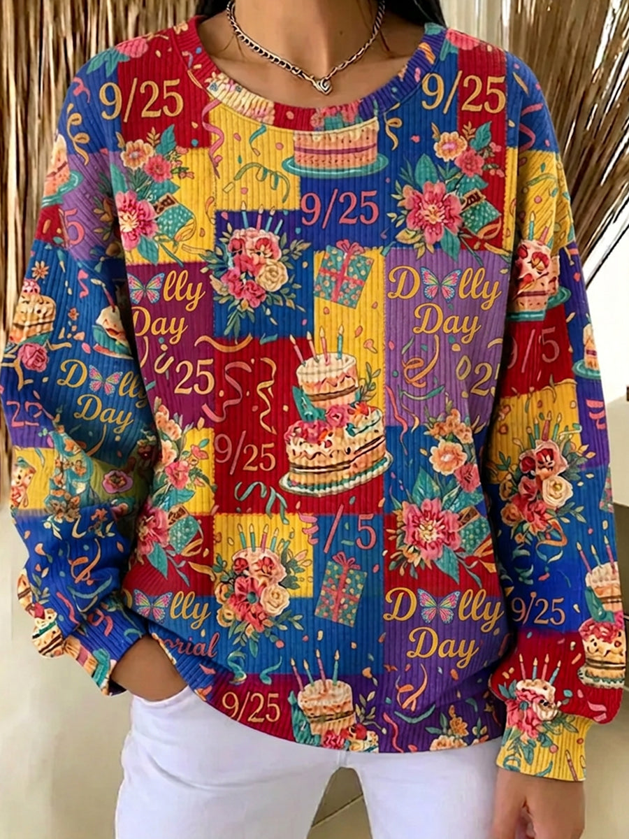 Women's Casual Printed Waffle Long-Sleeve Top