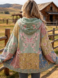 Women'S Retro Butterfly and Floral-Print Hooded Jacket