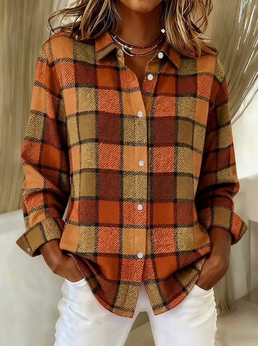 Women'S  Casual  Print Lapel Long Sleeve Shirt